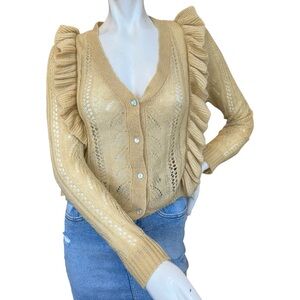Aritzia Dress Forum Pointelle Ruffled Button Down Coquette Cardigan Size Small